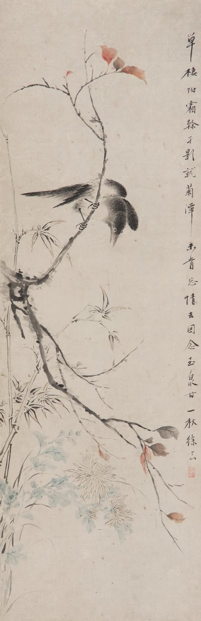 Vogel auf einem Herbstzweig, Qing-Dynastie von Xu Gang